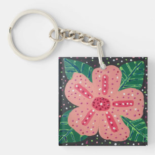 Tropical Pink Hibiscus  Keychain