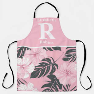 Tropical pink hibiscus personalized  apron
