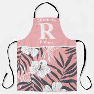 Tropical pink hibiscus personalized  apron