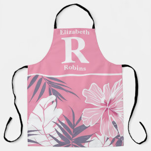 Tropical pink hibiscus personalized apron