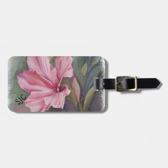 TROPICAL PINK HIBISCUS PERSONALIZED LUGGAGE TAG (Front Horizontal)