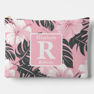 Tropical pink hibiscus personalized Monogram Accessory Pouch