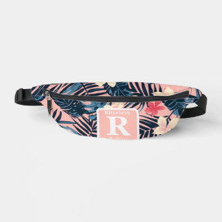 Tropical pink hibiscus personalized Monogram  Fanny Pack