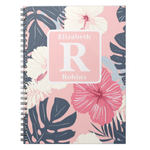 Tropical pink hibiscus personalized Monogram Notebook