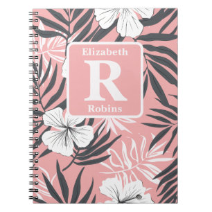 Tropical pink hibiscus personalized Monogram Notebook