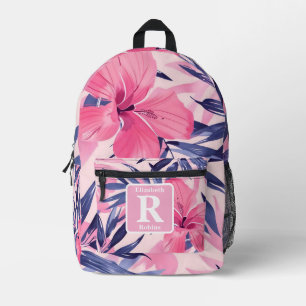 Tropical pink hibiscus personalized Monogram Printed Backpack