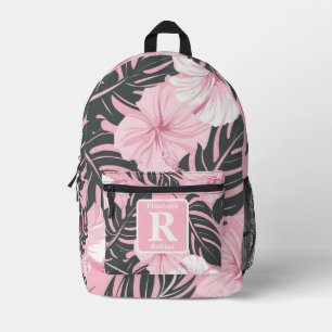 Tropical pink hibiscus personalized Monogram  Printed Backpack