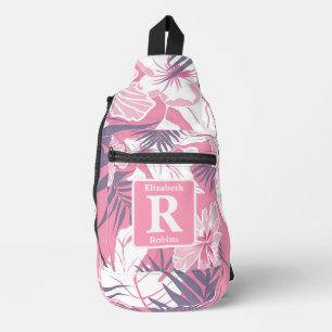 Tropical pink hibiscus personalized Monogram Sling Bag