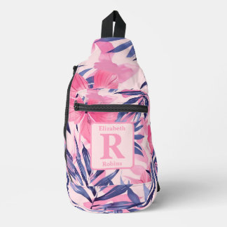 Tropical pink hibiscus personalized Monogram  Sling Bag