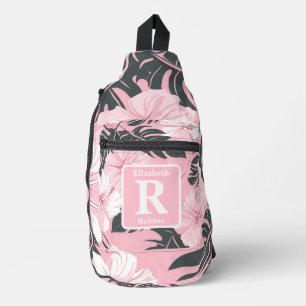 Tropical pink hibiscus personalized Monogram  Sling Bag