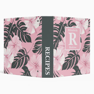 Tropical pink hibiscus personalized recipe binder