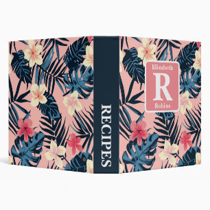 Tropical pink hibiscus personalized recipe binder