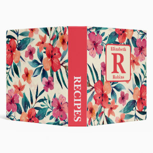 Tropical pink hibiscus personalized recipe binder