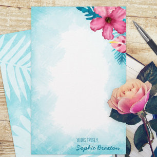 Tropical Pink Hibiscus Personalized Stationery