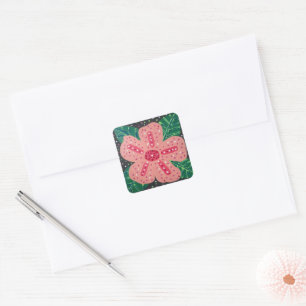 Tropical Pink Hibiscus Square Sticker