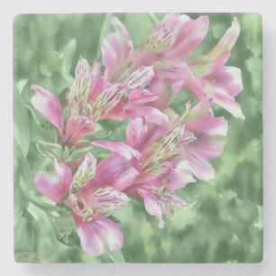 Tropical Pink Lily Flowers Garden Art Marble Stone Coaster