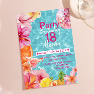 Tropical Pink Martini Poolside Birthday Invitation