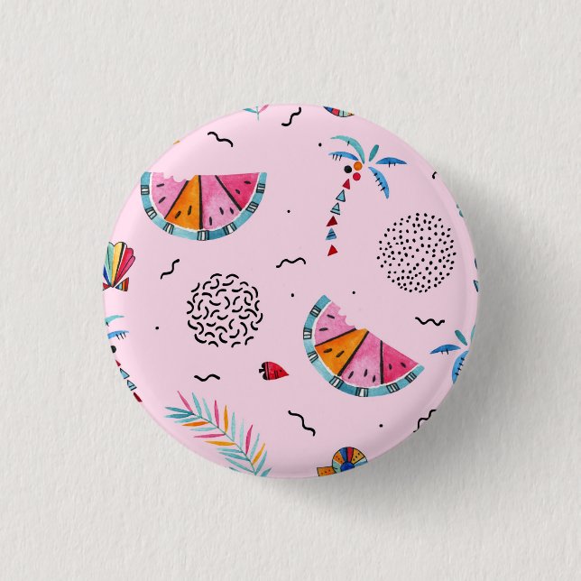 Tropical Pink Memphis Style Pattern 1 Inch Round Button (Front)