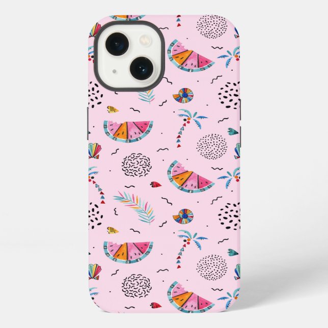 Tropical Pink Memphis Style Pattern iPhone Case (Back)
