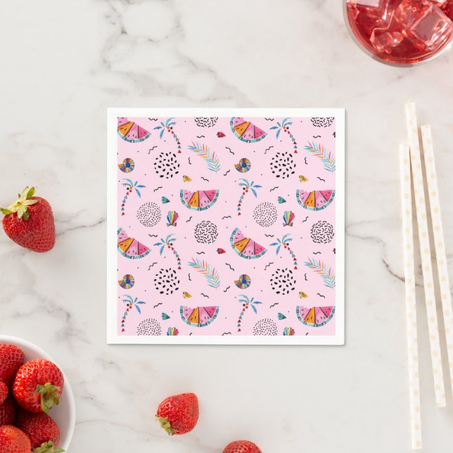 Tropical Pink Memphis Style Pattern Napkin (Insitu)