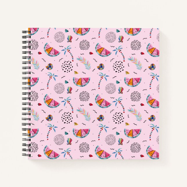 Tropical Pink Memphis Style Pattern Notebook (Front)