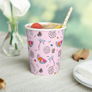 Tropical Pink Memphis Style Pattern Paper Cups