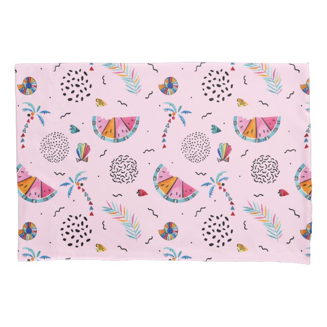 Tropical Pink Memphis Style Pattern Pillowcase (Front-Left)