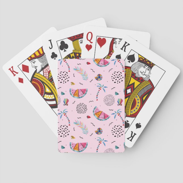 Tropical Pink Memphis Style Pattern Playing Cards (Back)