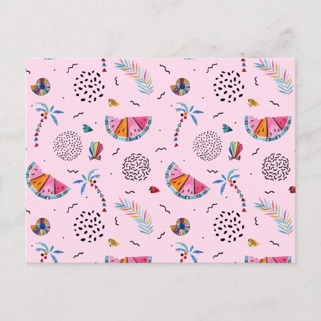 Tropical Pink Memphis Style Pattern Postcard (Front)