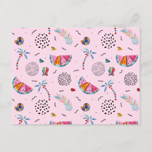 Tropical Pink Memphis Style Pattern Postcard