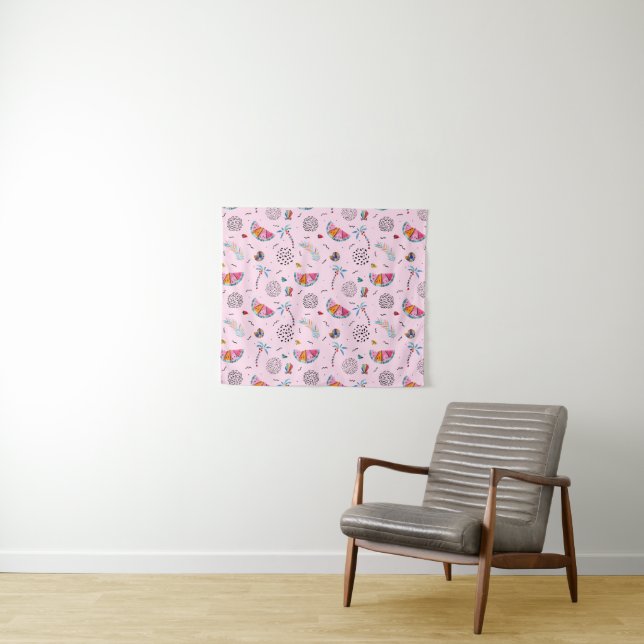 Tropical Pink Memphis Style Pattern Tapestry (In Situ (Horizontal))