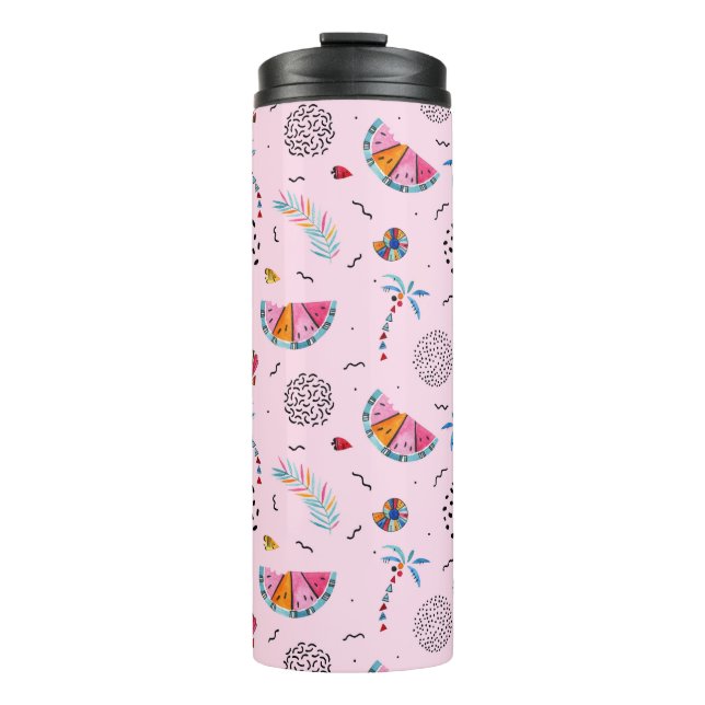Tropical Pink Memphis Style Pattern Thermal Tumbler (Front)