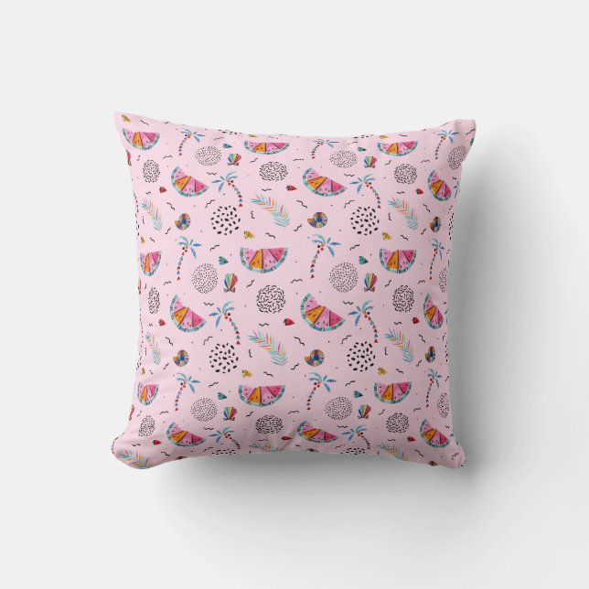 Tropical Pink Memphis Style Pattern Throw Pillow (Front)