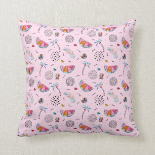 Tropical Pink Memphis Style Pattern Throw Pillow