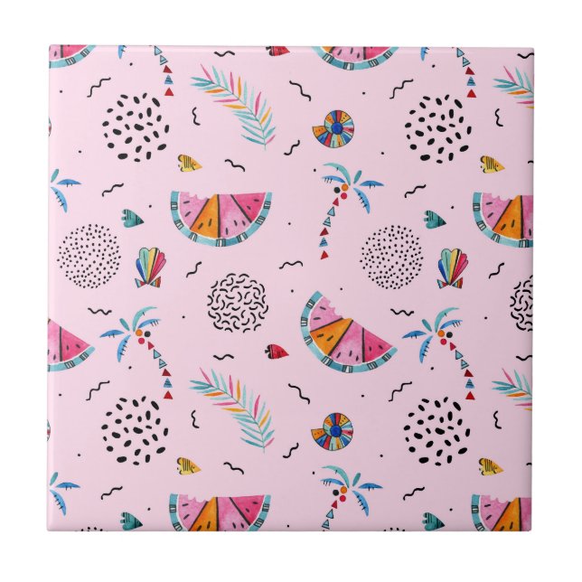 Tropical Pink Memphis Style Pattern Tile (Front)