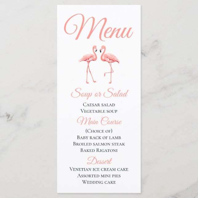 Tropical Pink Menu Flamingo Beach Summer Wedding (Front)