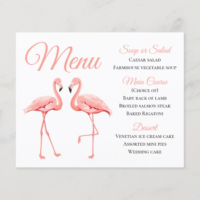 Tropical Pink Menu Flamingo Wedding Bridal Shower (Front)