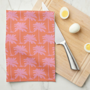 Tropical Pink Palm Tree Costal Nautical Beach Kitchen Towel