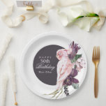 Tropical Pink Parrot Boho Stylish 50th Birthday Paper Plate<br><div class="desc">Beautifully unique party supplies for a 50th birthday party or any age, this lovely boho inspired paper plate design has a pink parrot perched atop lush tropical watercolor florals with a dark berry purple round frame. Celebrate the birthday lady in memorable style! Shown here as a 50th birthday, you can...</div>