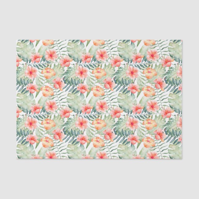 Tropical Pink Peach Hibiscus Floral Tissue Paper (Front)
