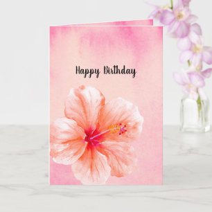 Tropical Pink Peach Hibiscus Flower Birthday Card