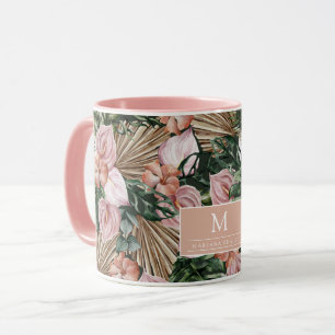Tropical Pink Peache flowers leaves jungle Mug