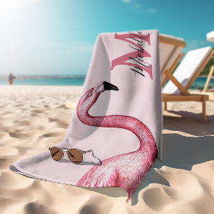 Tropical Pink Personalized Monogram Flamingo  Bath Towel