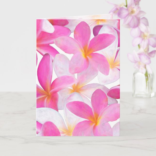 Tropical Pink Plumeria Flower Hawaii Floral Card (Orchid)