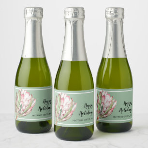 Tropical Pink Protea Floral on Mint MINI Sparkling Wine Label