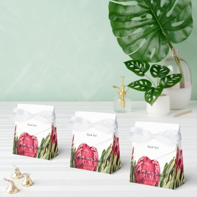 Tropical Pink Proteas Greenery Wedding  Favor Box (Creator Uploaded)