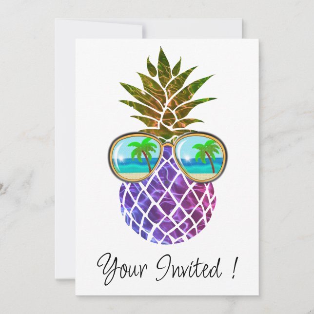 Tropical pink purple pineapple invitation (Front)