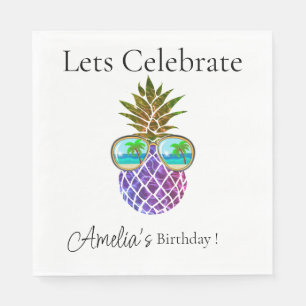 Tropical pink purple pineapple napkin