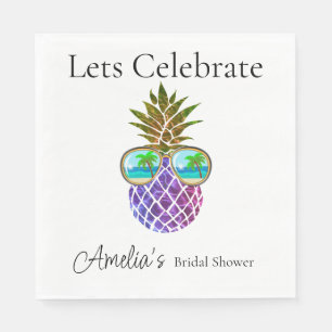 Tropical pink purple pineapple napkin