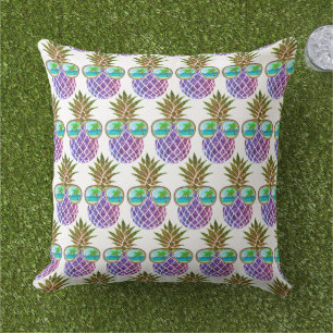 Tropical pink purple pineapple outdoor pillow